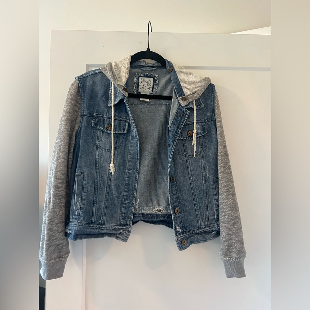 Billabong Blue Denim Jacket with Gray Sleeves